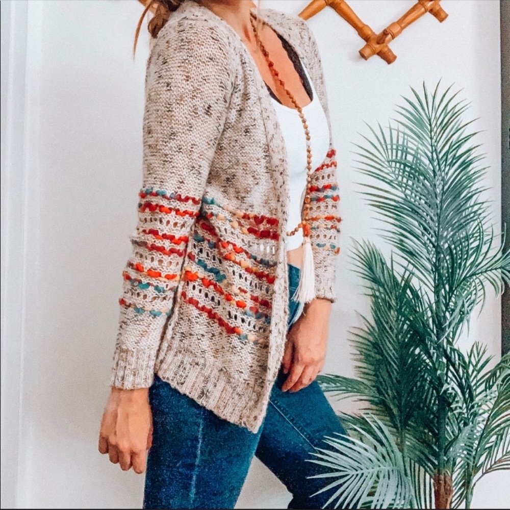 KENSIE PIECES Marled Cardigan w/Space Dyed Trim - S